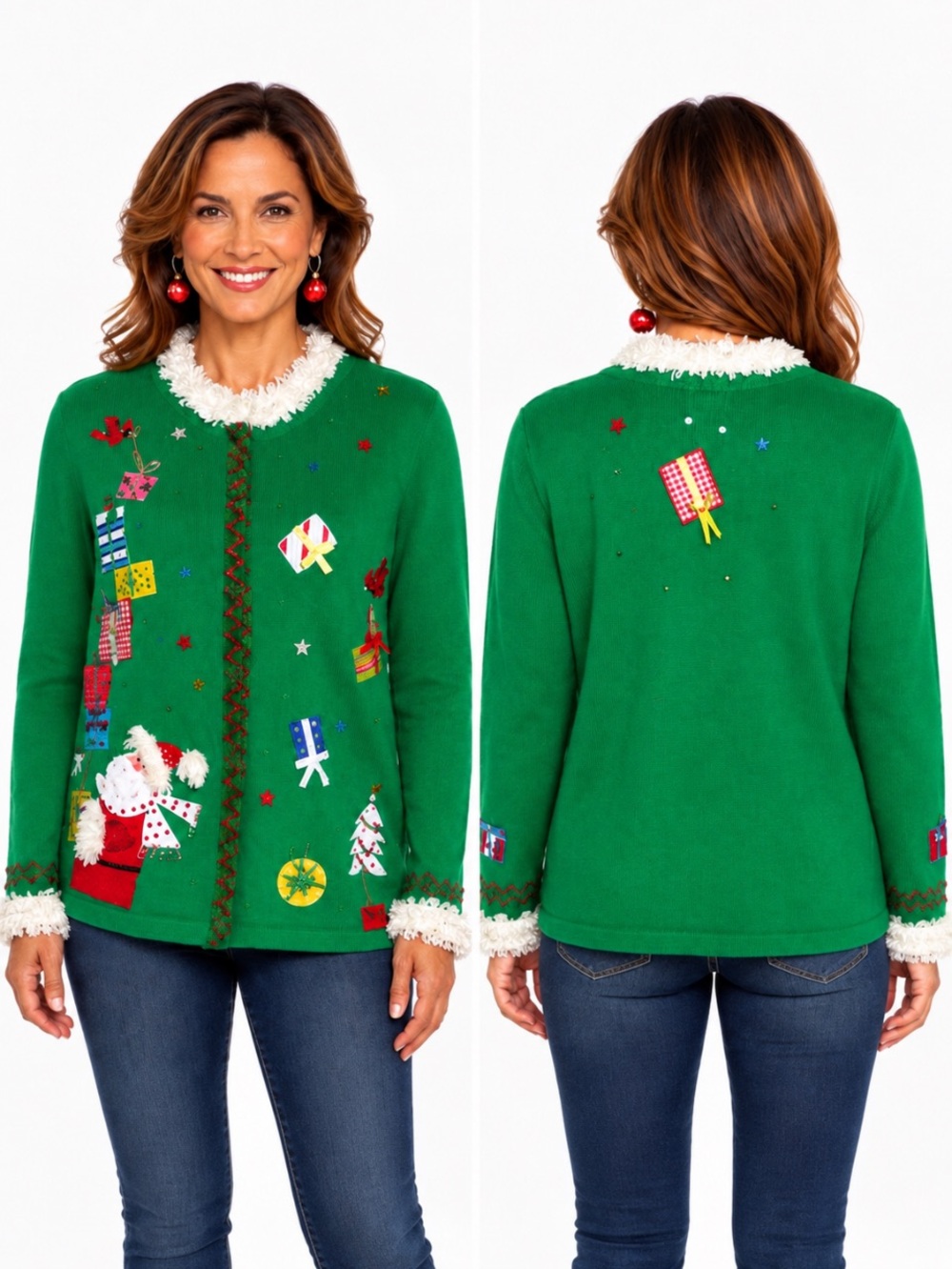 BEREK🎄Festive Green Santa Christmas Cardigan Size: Large